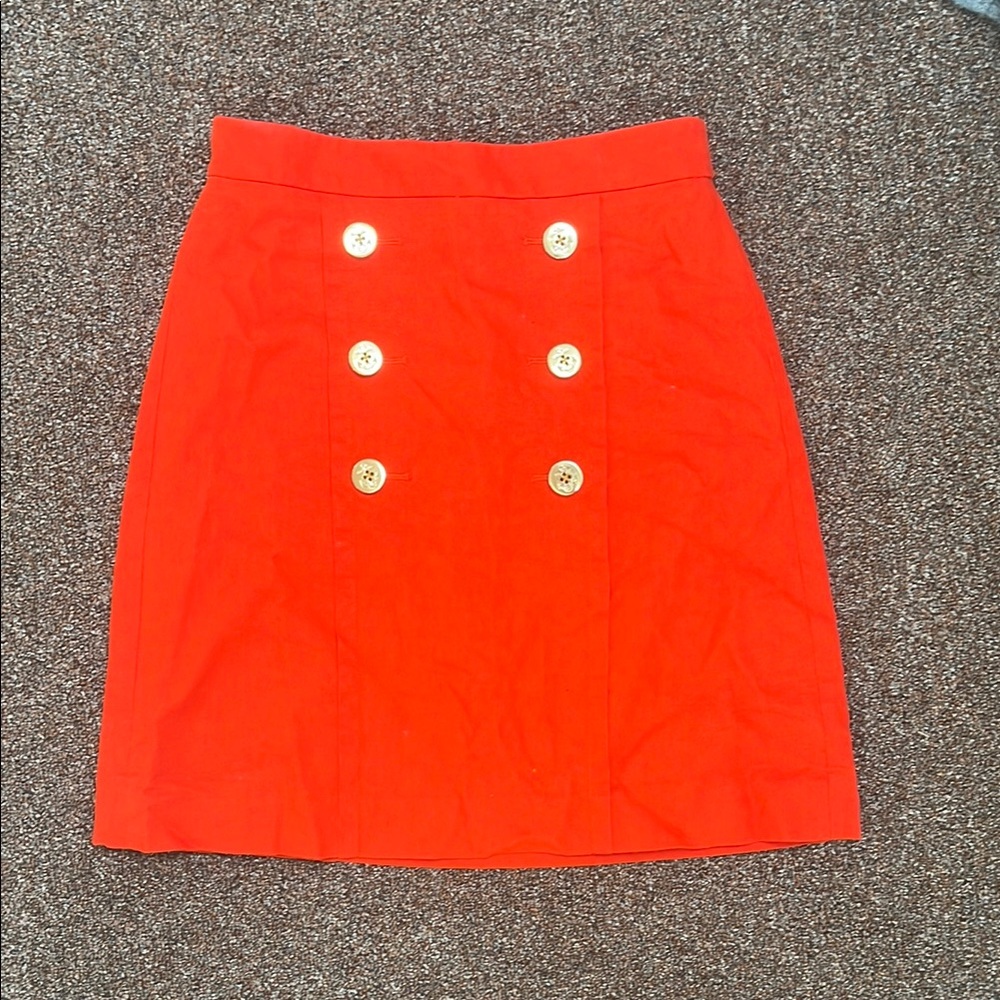 J. Crew Vibrant Red Mini Skirt with Gold Buttons